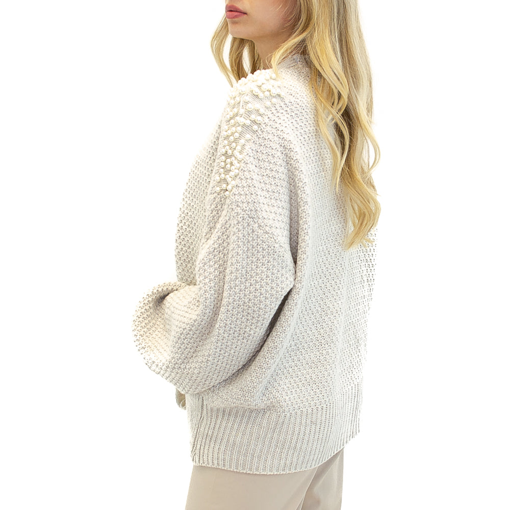 CARDIGAN DONNA F/W IN LANA CON PERLINE SULLE SPALLE